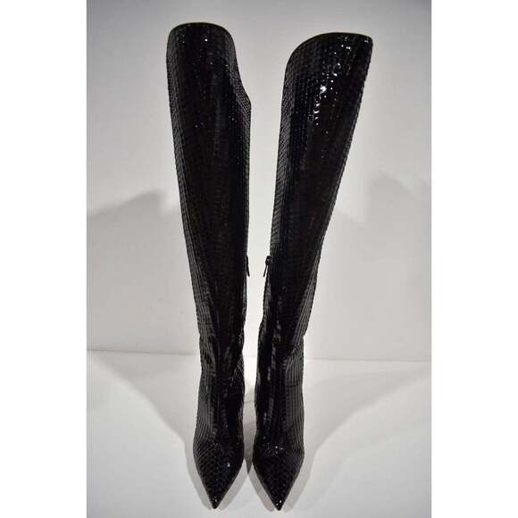 Christian Louboutin Alta Botta 100 Black Patent Bird Knee High OTK Heel Boot 36 - Picture 7 of 11